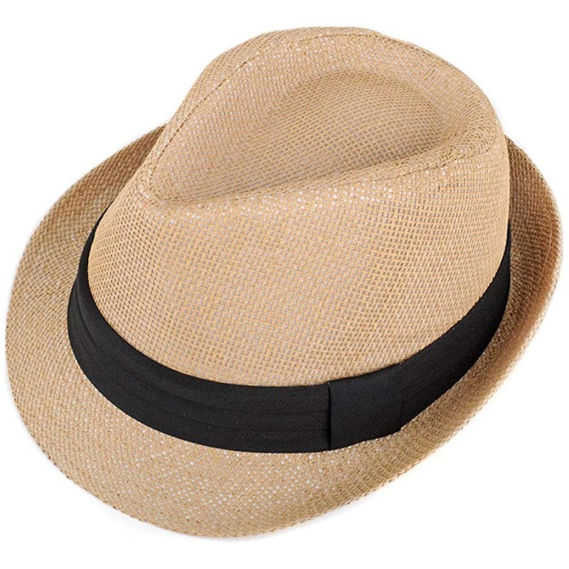 Fedoras Unisex Summer Short Brim Fedora - Hats for Men & Women + Panama Hats & Straw Hats - Classic Camel - C617YHO2U4U $15.19