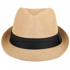 Fedoras Unisex Summer Short Brim Fedora - Hats for Men & Women + Panama Hats & Straw Hats - Classic Camel - C617YHO2U4U $15.19