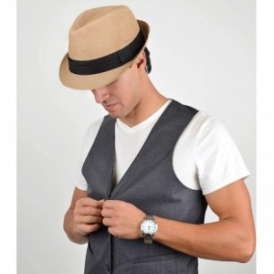 Fedoras Unisex Summer Short Brim Fedora - Hats for Men & Women + Panama Hats & Straw Hats - Classic Camel - C617YHO2U4U $15.19