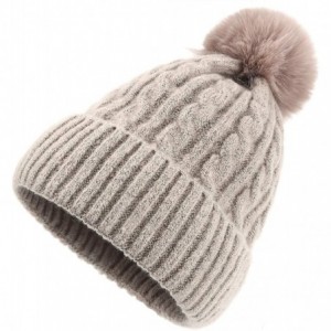 Skullies & Beanies Women's Cold Weather Beanie Hat with Imitation Rex Rabbit Fur Ball- Winter Knitted Skull Cap for Women - B...