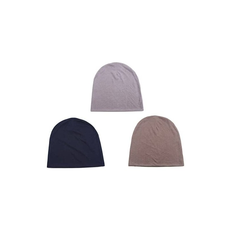 Skullies & Beanies 3 pcs Unisex Solid Color Soft Jersey Skull Cap Beanie 407HB - 3 Pcs Blu+lgr+tan - CE11RJAYS49 $15.26