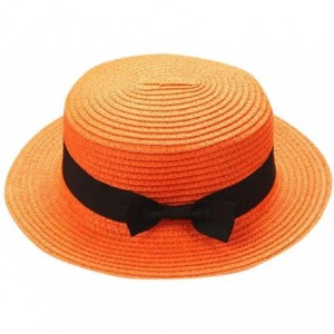 Fedoras Sun Hats Caps- Adult Parent & Kids Bowknot Breathable Hat Straw Hat Summer Beach Hat - Orange - CY18EXTNC36 $8.50