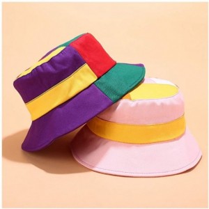 Bucket Hats Reversible Cotton Bucket Hat Multicolored Fisherman Cap Packable Sun Hat - Pink&yellow - CL18WE86Z38 $12.06