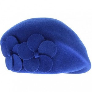 Berets Womens Church Woolen Winter Solid Senior Flower Beret Cap - Blue - CO18D08DHE5 $12.81