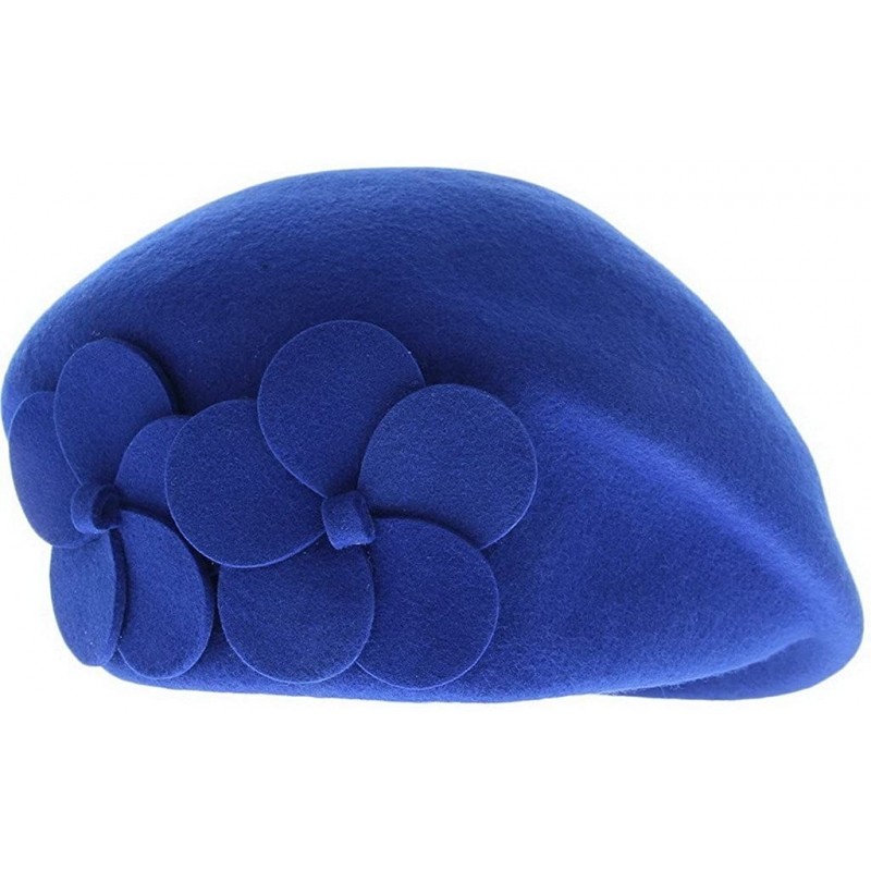 Berets Womens Church Woolen Winter Solid Senior Flower Beret Cap - Blue - CO18D08DHE5 $12.81