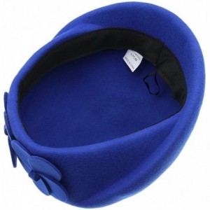 Berets Womens Church Woolen Winter Solid Senior Flower Beret Cap - Blue - CO18D08DHE5 $12.81