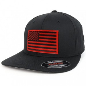 Baseball Caps XXL USA American Flag Embroidered Iron On Patch Flexfit Cap - Blk Red - C818DQ4WU5Z $34.55