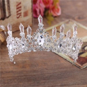 Headbands Clear Ice Queen Retro Bridal Hair Tiara Jewelry Banquet Party Hair Accessories - color - CI18X6AE0GW $21.88