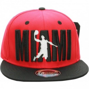 Baseball Caps Miami Flat Visor Bill Ball Player Logo Snapback Hat Cap - Red Black - CZ11KI3U36R $9.51