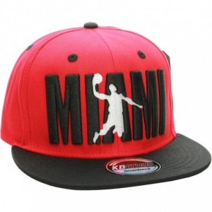 Baseball Caps Miami Flat Visor Bill Ball Player Logo Snapback Hat Cap - Red Black - CZ11KI3U36R $9.51