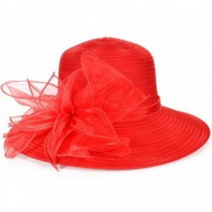 Bucket Hats Women Kentucky Derby Church Dress Cloche Hat Fascinator Floral Tea Party Wedding Bucket Hat S052 - Red - C018C7K0...