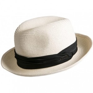 Fedoras Unisex Straw Fedora Hat Summer Beach Cuban Trilby Sun Hats Curl Brim - White - C21805Z5O4K $12.53