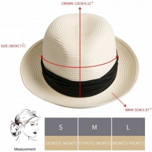 Fedoras Unisex Straw Fedora Hat Summer Beach Cuban Trilby Sun Hats Curl Brim - White - C21805Z5O4K $12.53