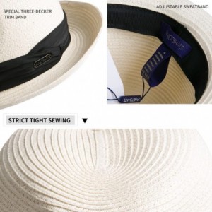 Fedoras Unisex Straw Fedora Hat Summer Beach Cuban Trilby Sun Hats Curl Brim - White - C21805Z5O4K $12.53