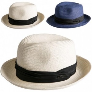 Fedoras Unisex Straw Fedora Hat Summer Beach Cuban Trilby Sun Hats Curl Brim - White - C21805Z5O4K $12.53