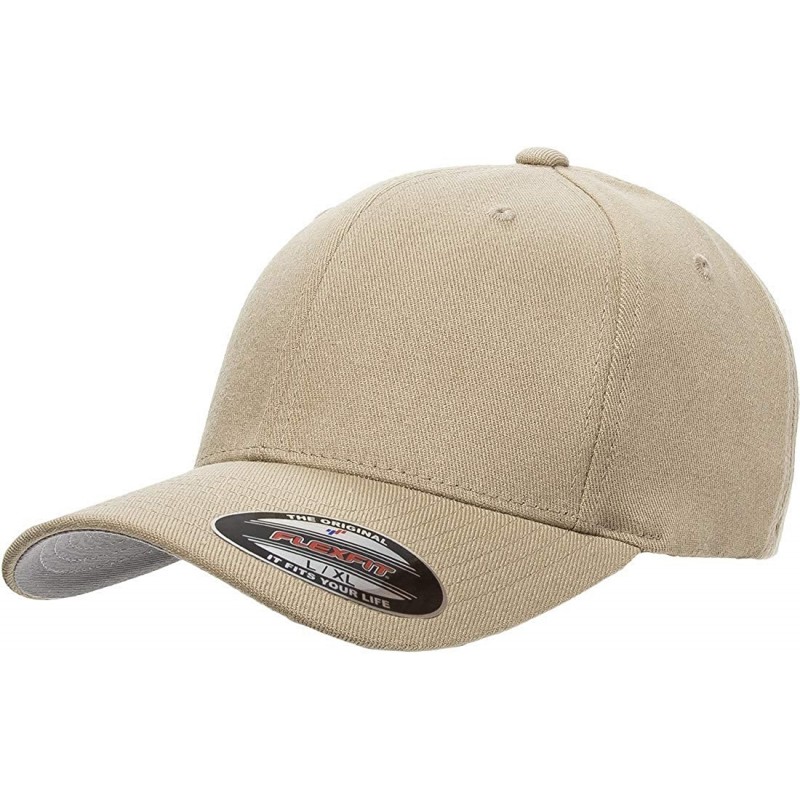 Baseball Caps Flexfit Premium Wool Blend Ballcap - Stretch Fit- Original Baseball Cap w/Hat Liner - Khaki - CE18H9I0LQE $16.97