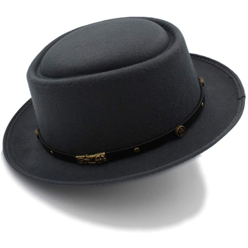 Bucket Hats Pork Pie Felt Hat Autumn and Winter Fedoras for Women Short Brim Elegant Casual Jazz Caps - Gray - CY18IGECTKG $2...