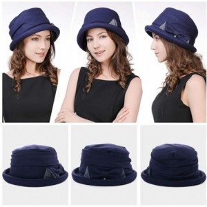 Fedoras Womens Wool Blend Winter Bucket 1920s Vintage Derby Hat Fedora Round Fall Bowler 55-59cm - 89369-navy - CY18IIG5MUN $...