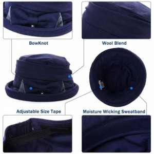 Fedoras Womens Wool Blend Winter Bucket 1920s Vintage Derby Hat Fedora Round Fall Bowler 55-59cm - 89369-navy - CY18IIG5MUN $...