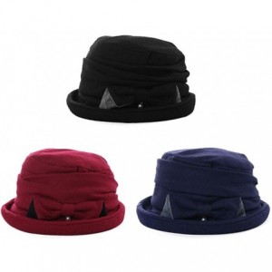 Fedoras Womens Wool Blend Winter Bucket 1920s Vintage Derby Hat Fedora Round Fall Bowler 55-59cm - 89369-navy - CY18IIG5MUN $...