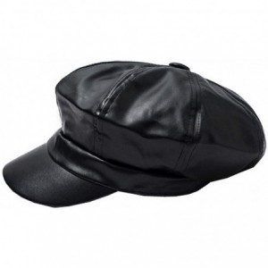 Newsboy Caps Women PU Leather Newsboy Cabbie Peaked Beret Cap Vintage Baker Boy Visor Hat - Black - C61888KR5Y4 $22.33