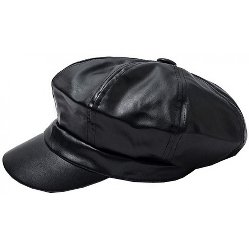 Newsboy Caps Women PU Leather Newsboy Cabbie Peaked Beret Cap Vintage Baker Boy Visor Hat - Black - C61888KR5Y4 $11.42