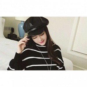 Newsboy Caps Women PU Leather Newsboy Cabbie Peaked Beret Cap Vintage Baker Boy Visor Hat - Black - C61888KR5Y4 $11.42