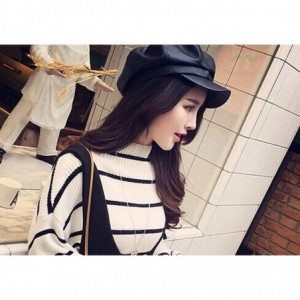 Newsboy Caps Women PU Leather Newsboy Cabbie Peaked Beret Cap Vintage Baker Boy Visor Hat - Black - C61888KR5Y4 $11.42