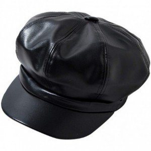 Newsboy Caps Women PU Leather Newsboy Cabbie Peaked Beret Cap Vintage Baker Boy Visor Hat - Black - C61888KR5Y4 $11.42