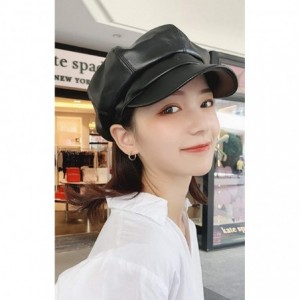 Newsboy Caps Women PU Leather Newsboy Cabbie Peaked Beret Cap Vintage Baker Boy Visor Hat - Black - C61888KR5Y4 $11.42