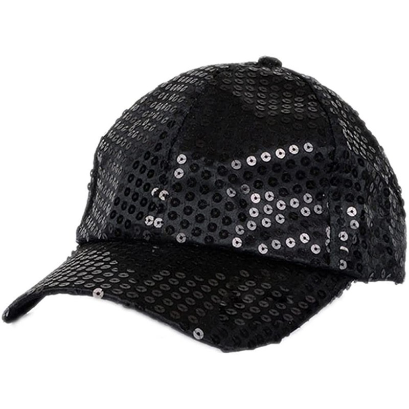 Baseball Caps Glitter Sequins Baseball Caps Snapback Hats Party Outdoor Adjustable Hat for Women Men - Black - CU188A66UQG $1...