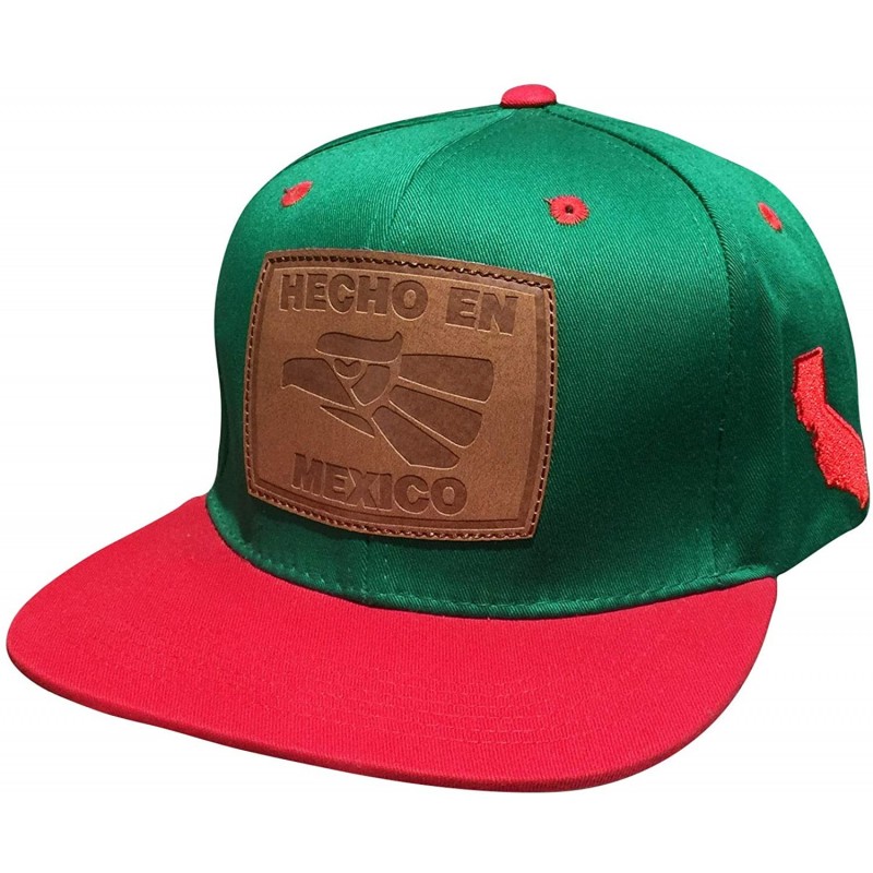 Baseball Caps Hecho En Mexico Via CALI Leather Embroidered Flatbill Snapback Cap Hat - Kelly/Red - CX18NC5L5M4 $9.25