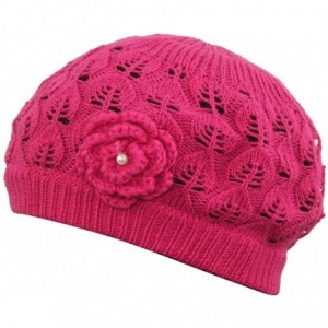 Skullies & Beanies Womens Super Soft Flower Laciness Knit Beanie Hat - Pink - CO11ZVCXBX7 $18.82
