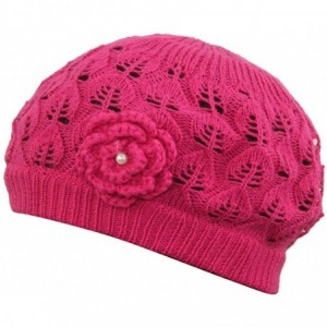 Skullies & Beanies Womens Super Soft Flower Laciness Knit Beanie Hat - Pink - CO11ZVCXBX7 $12.63