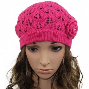 Skullies & Beanies Womens Super Soft Flower Laciness Knit Beanie Hat - Pink - CO11ZVCXBX7 $12.63