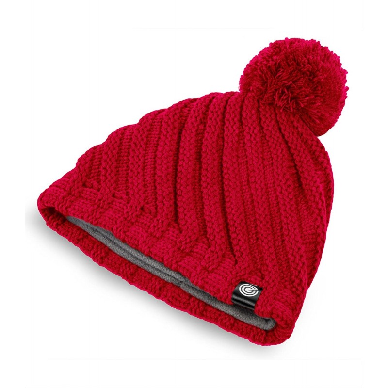 Skullies & Beanies Evony Womens Ribbed Pom Beanie Hat with Warm Fleece Lining - One Size - Red - C3187N043RT $18.72