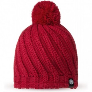Skullies & Beanies Evony Womens Ribbed Pom Beanie Hat with Warm Fleece Lining - One Size - Red - C3187N043RT $18.72