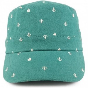 Baseball Caps Flat Top Style Cotton Linen Army Cap with Anchor Print Pattern - Teal - C5186TM82QE $9.75