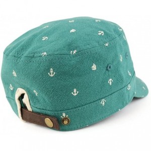 Baseball Caps Flat Top Style Cotton Linen Army Cap with Anchor Print Pattern - Teal - C5186TM82QE $9.75