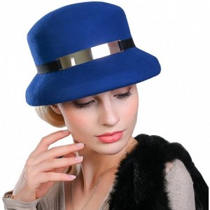 Bucket Hats Women's Metal Belt Wool Felt Bucket Hat - Royal Blue - C012MCI87MR $72.29