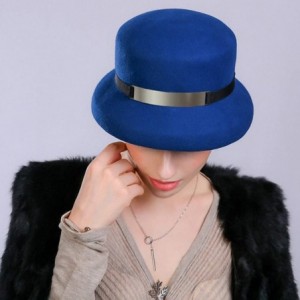 Bucket Hats Women's Metal Belt Wool Felt Bucket Hat - Royal Blue - C012MCI87MR $32.23