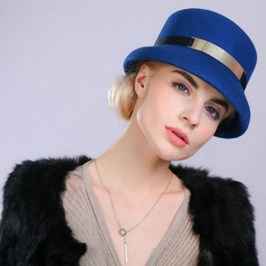 Bucket Hats Women's Metal Belt Wool Felt Bucket Hat - Royal Blue - C012MCI87MR $32.23