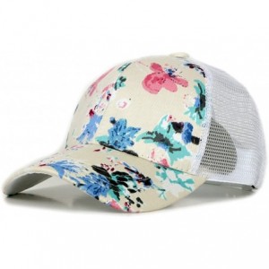 Baseball Caps Junior's Flower Print Mesh Trucker Baseball Cap Hat - White - C812DF5C6N7 $11.93