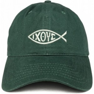 Baseball Caps Ichthus Fish Symbol Embroidered Brushed Cotton Dad Hat Ball Cap - Hunter - CS180D9YCNE $32.24