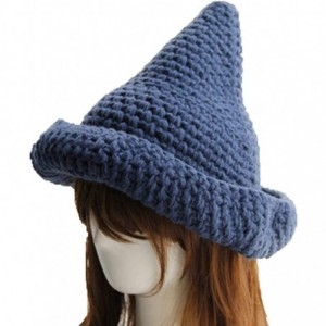 Skullies & Beanies Trendy XU Creative Women Pointy Hat Knitted Cap Warm Cone Witch Hat - Blue - C7129L8BU6V $17.47