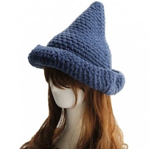 Skullies & Beanies Trendy XU Creative Women Pointy Hat Knitted Cap Warm Cone Witch Hat - Blue - C7129L8BU6V $17.47
