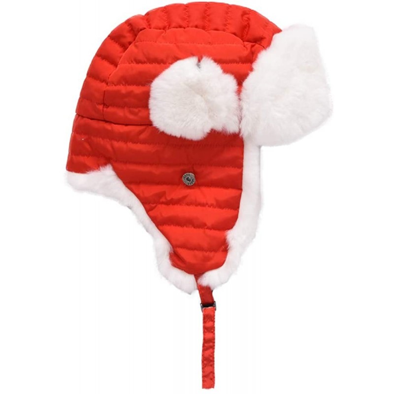Skullies & Beanies Real Rabbit Fur Trapper Aviator Hat - Women Windproof Winter Russian Cap Earflap Skiing Hats - Red - CR18I...
