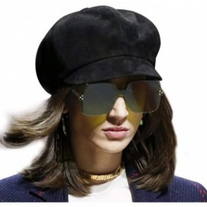 Newsboy Caps Newsboy Cap for Women PU Leather Cabbie Paperboy Visor Painter Hat Cap - Suede-black - CB18XWKDUYL $30.32