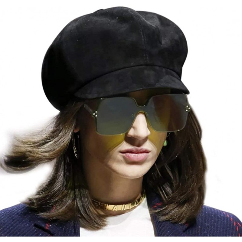 Newsboy Caps Newsboy Cap for Women PU Leather Cabbie Paperboy Visor Painter Hat Cap - Suede-black - CB18XWKDUYL $14.97