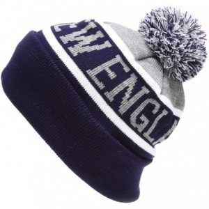 Skullies & Beanies USA Favorite City Cuff Winter Knitted Pom Pom Beanie Hat. - New England-navygrey - C518KMDNA6K $10.13